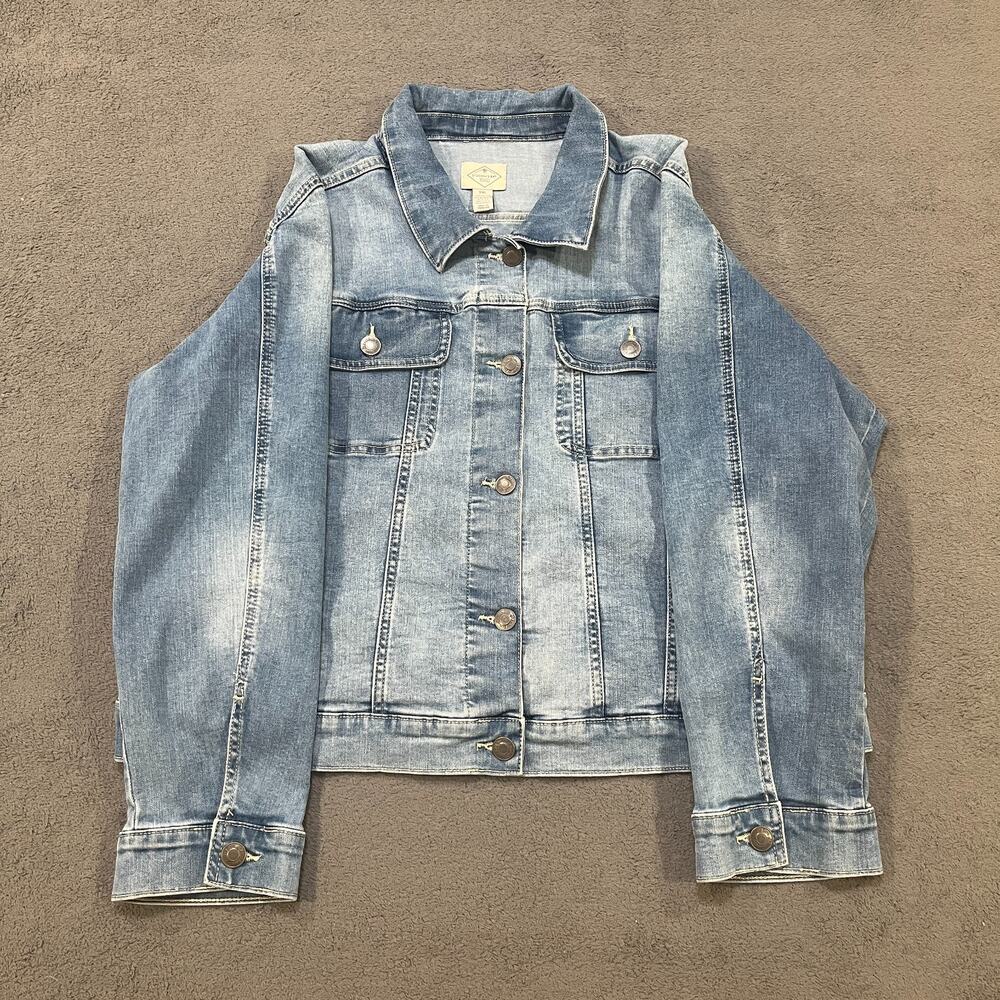 St Johns Bay Blue Light Wash Denim Button Down Trucker Jacket Women's Size 2XL